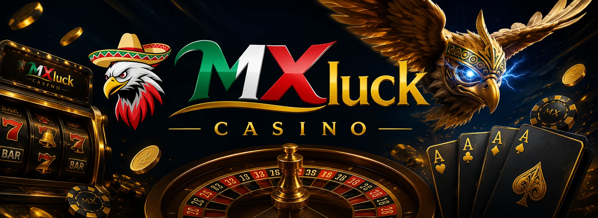 Bono de bienvenida de 200% y 100 giros gratis de MXluck Casino México sobre el águila dorada de la marca